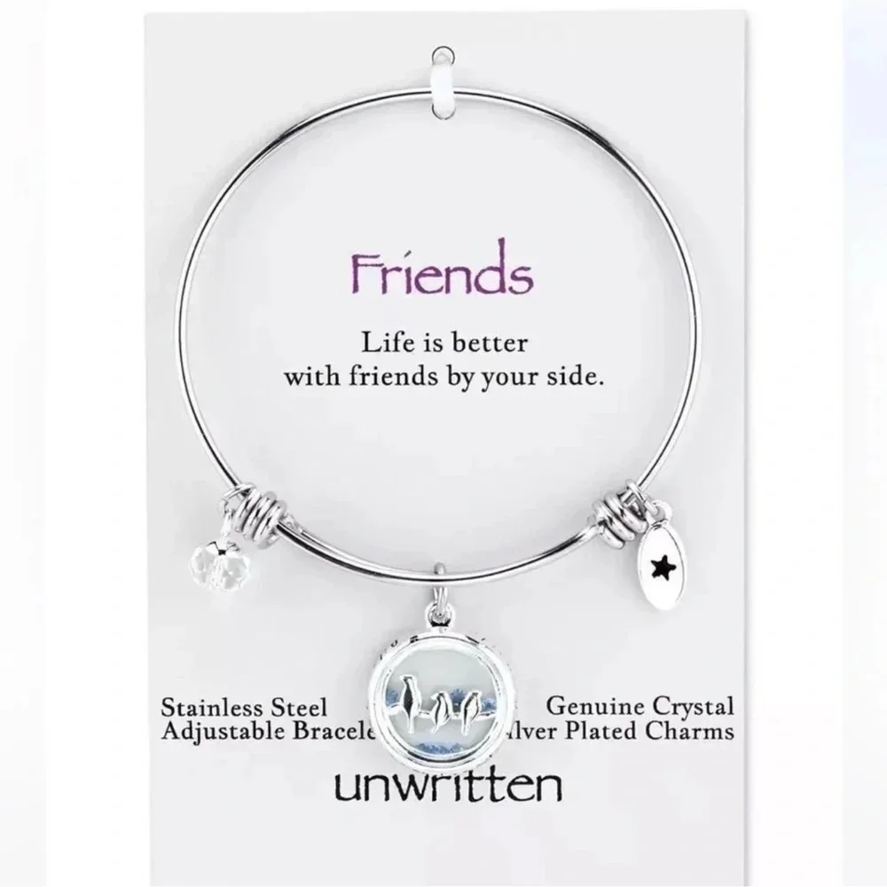 Friends Bird Charm Bangle Bracelet in Stainless Steel